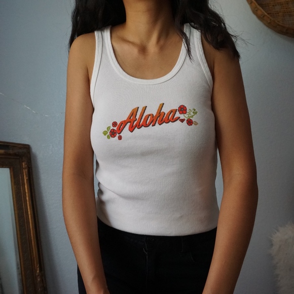 Roxy Tops - Roxy Aloha White Ribbed Tank Top Large Roxy Tops - Roxy Aloha White Ribbed Tank Top Large